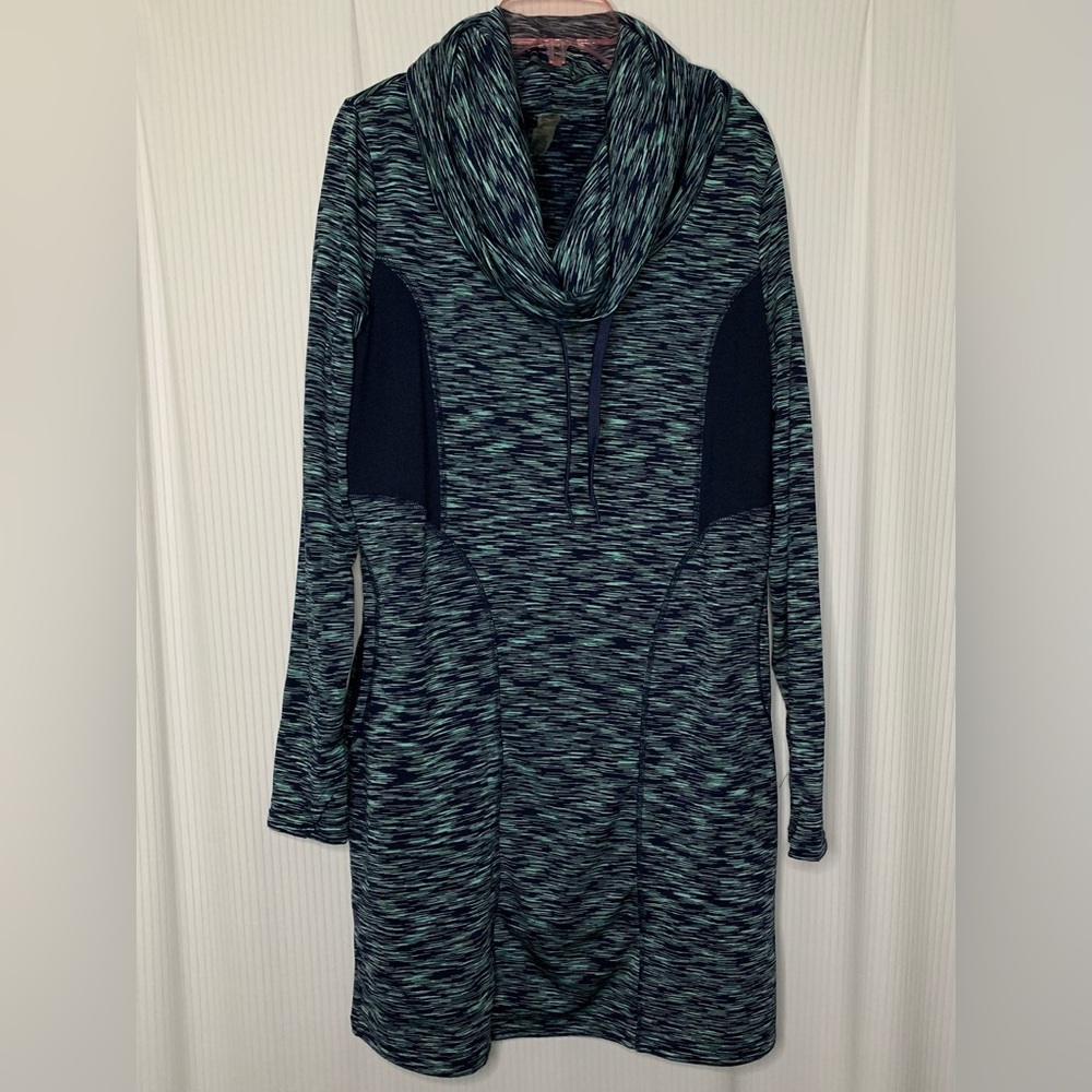 Lola by AFG Long Sleeve Activewear Dress Cowl Neck Oversized Pockets Blues Large